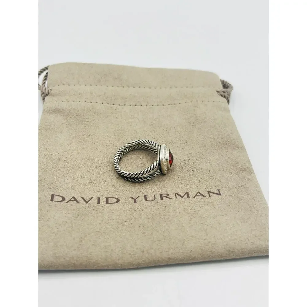 David Yurman Sterling Silver Garnet & Diamond Petite Albion Ring Size 7